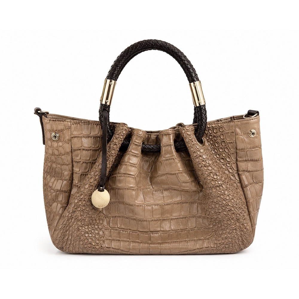 Lux Vintage Y2K Taupe Croc Embossed Leather Shoulder Bag Purse
